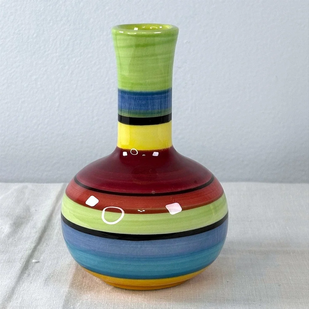 Pierce‎ Signed Vintage 1998 Multicolor Striped Ceramic Bud Vase Hand Painted Art